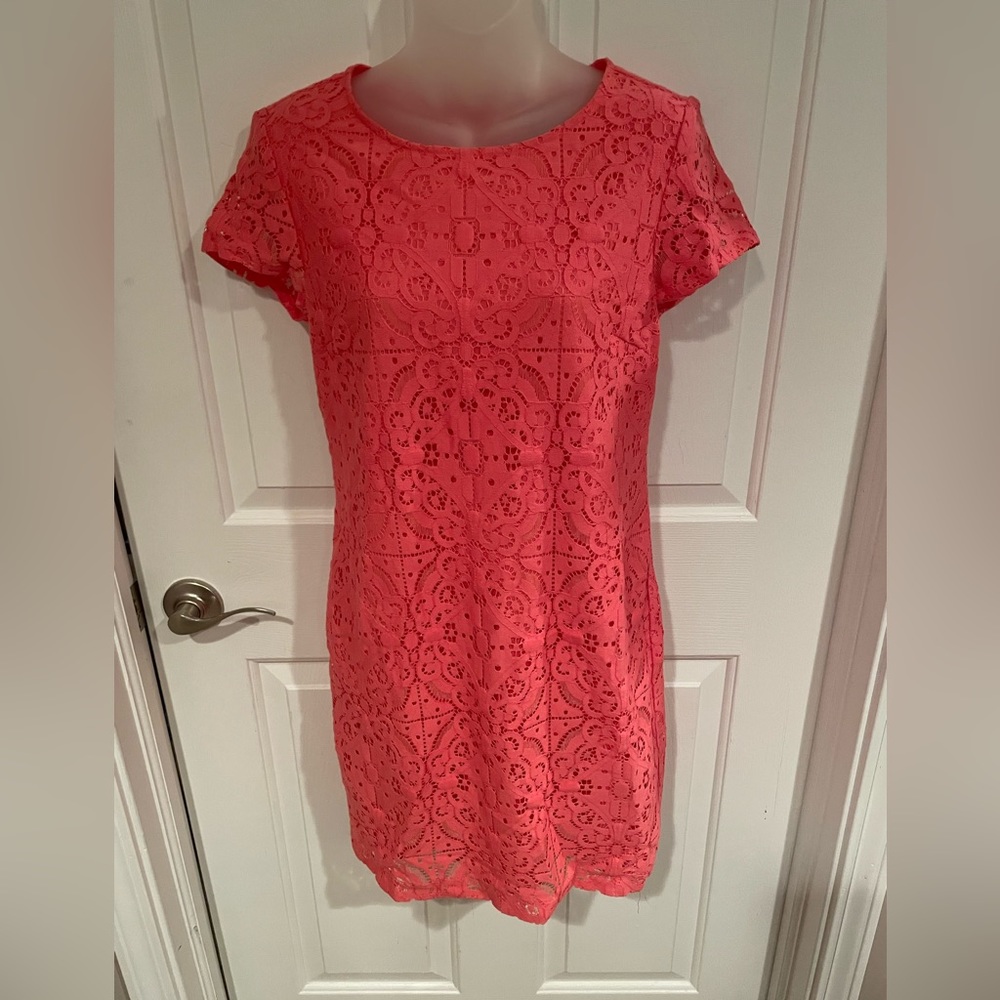 Banana republic size 6, coral lace lined dress GUC B718